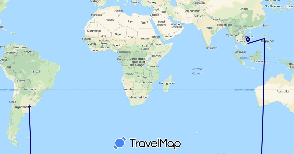 TravelMap itinerary: driving in Argentina, Philippines, Vietnam (Asia, South America)